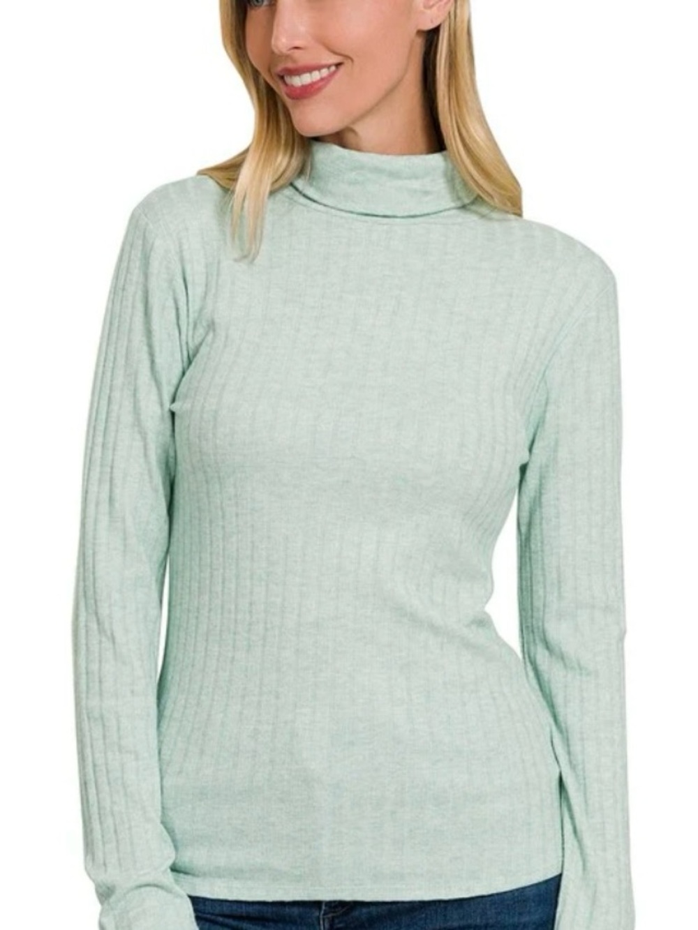 Zenana Outfitters Light Mint Ribbed Turtleneck